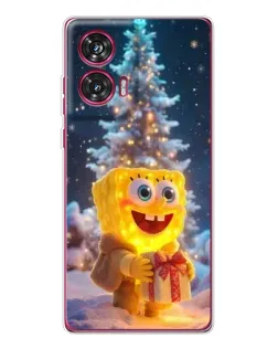 Чехол для Motorola Edge 50 Fusion с картинкой «Рождественский Спанч Боб»