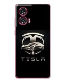Чохол для Motorola Edge 50 Fusion з картинкою «Tesla — срібне авто»