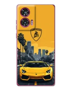 Чехол для Motorola Edge 50 Fusion с картинкой «Желтый Lamborghini город»