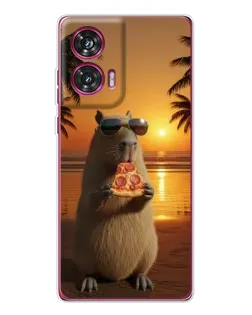 Чехол для Motorola Edge 50 Fusion с картинкой «Капибара с пиццей»