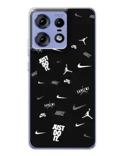 Чехол для Motorola Edge 50 Pro с картинкой «Nike Black Pattern»