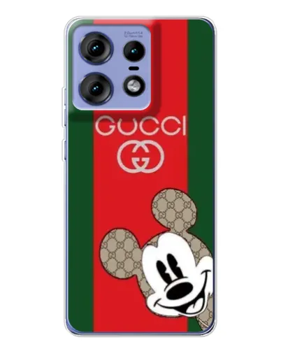 Чехол для Motorola Edge 50 Pro с картинкой «Gucci — полосы и Микки»