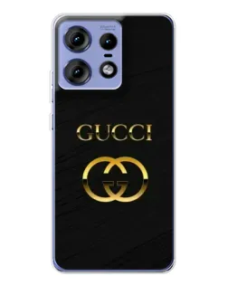 Чехол для Motorola Edge 50 Pro с картинкой «Золотой логотип Gucci»