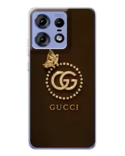 Чехол для Motorola Edge 50 Pro с картинкой «Gucci — золотая бабочка»