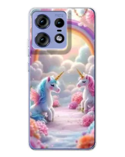 Чехол для Motorola Edge 50 Pro с картинкой «Радуга и единороги»