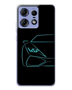 Чехол для Motorola Edge 50 Pro с картинкой «Голубой силуэт Lamborghini»