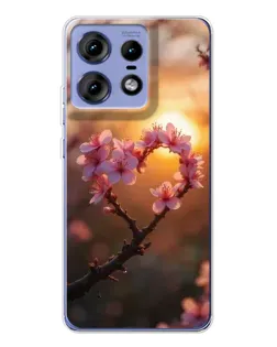 Чехол для Motorola Edge 50 Pro с картинкой «Розовый цвет сердце на фоне заката»
