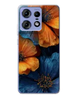 Чехол для Motorola Edge 50 Pro с картинкой «Яркая сине-оранжевая флора»