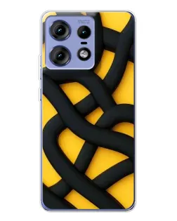 Чехол для Motorola Edge 50 Pro с картинкой «Черное желтое переплетение»