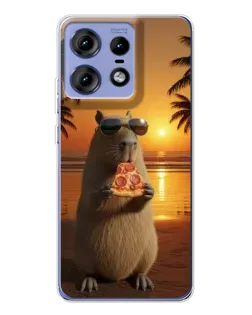 Чохол для Motorola Edge 50 Pro з картинкою «Капібара з піцою»