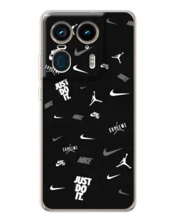 Чехол для Motorola Edge 50 Ultra с картинкой «Nike Black Pattern»