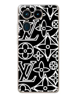 Чехол для Motorola Edge 50 Ultra с картинкой «Черно-белый узор LV»
