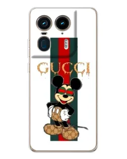 Чехол для Motorola Edge 50 Ultra с картинкой «Микки Маус Gucci — полосы»