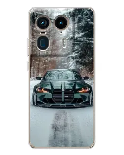 Чехол для Motorola Edge 50 Ultra с картинкой «BMW в зимнем лесу»
