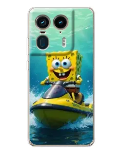 Чехол для Motorola Edge 50 Ultra с картинкой «Спанч Боб на гидроцикле»