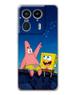 Чехол для Motorola Edge 50 Ultra с картинкой «Губка Боб и Патрик ночью»
