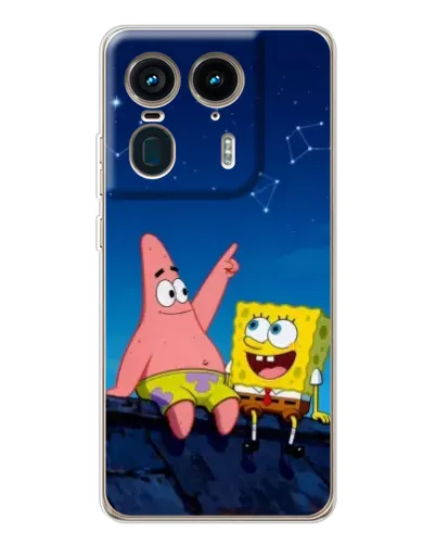 Чехол для Motorola Edge 50 Ultra с картинкой «Губка Боб и Патрик ночью»