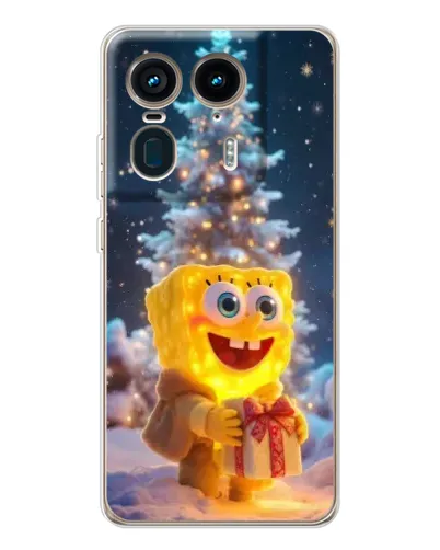 Чехол для Motorola Edge 50 Ultra с картинкой «Рождественский Спанч Боб»