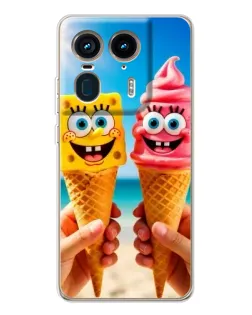 Чехол для Motorola Edge 50 Ultra с картинкой «Спанч Боб мороженое»