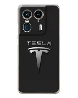 Чехол для Motorola Edge 50 Ultra с картинкой «Стальной логотип Tesla»