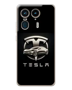 Чехол для Motorola Edge 50 Ultra с картинкой «Tesla — серебристое авто»