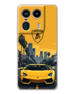 Чехол для Motorola Edge 50 Ultra с картинкой «Желтый Lamborghini город»