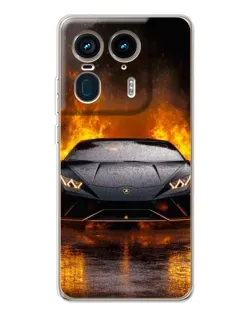 Чехол для Motorola Edge 50 Ultra с картинкой «Lamborghini в огне»