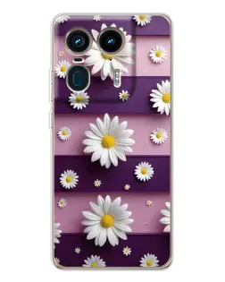 Чехол для Motorola Edge 50 Ultra с картинкой «Ромашки на фиолетовом»