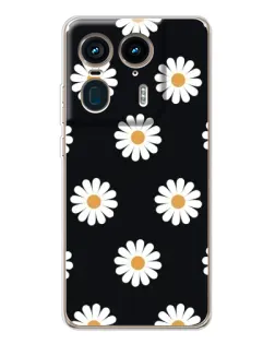 Чехол для Motorola Edge 50 Ultra с картинкой «Ромашки на черном»