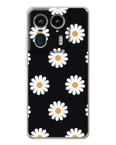 Чехол для Motorola Edge 50 Ultra с картинкой «Ромашки на черном»