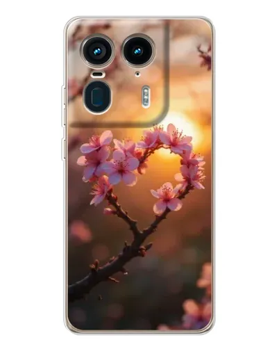 Чехол для Motorola Edge 50 Ultra с картинкой «Розовый цвет сердце на фоне заката»