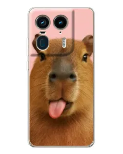 Чехол для Motorola Edge 50 Ultra с картинкой «Капибара с языком»
