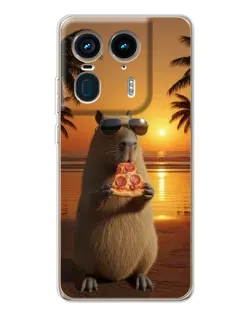 Чехол для Motorola Edge 50 Ultra с картинкой «Капибара с пиццей»