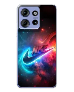 Чехол для Motorola Edge 50 с картинкой «Огненный логотип Nike»