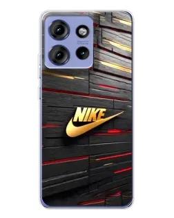 Чехол для Motorola Edge 50 с картинкой «Золотой Nike на металле»