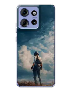 Чехол для Motorola Edge 50 с картинкой «Герой PUBG на скале»