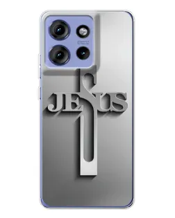 Чохол для Motorola Edge 50 з картинкою «Металевий хрест Jesus»