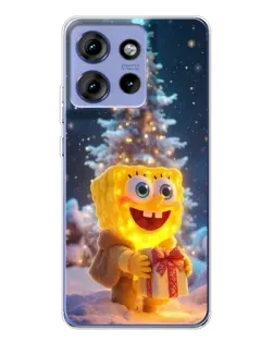 Чехол для Motorola Edge 50 с картинкой «Рождественский Спанч Боб»
