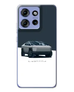 Чехол для Motorola Edge 50 с картинкой «Серебристый Cybertruck Tesla»