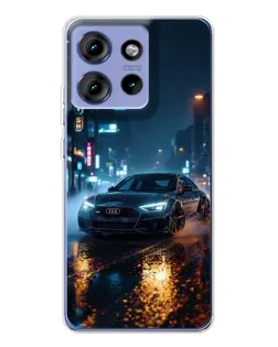 Чехол для Motorola Edge 50 с картинкой «Ночной город и Audi»