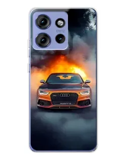 Чехол для Motorola Edge 50 с картинкой «Audi в огненном дыму»