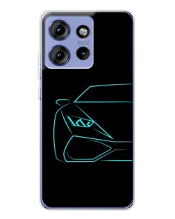 Чехол для Motorola Edge 50 с картинкой «Голубой силуэт Lamborghini»