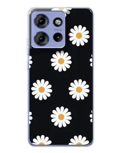 Чехол для Motorola Edge 50 с картинкой «Ромашки на черном»