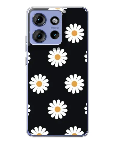 Чехол для Motorola Edge 50 с картинкой «Ромашки на черном»