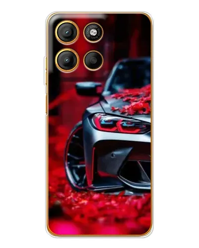 Чехол для Motorola Edge 60 Fusion с картинкой «Спортивная BMW и цветы»
