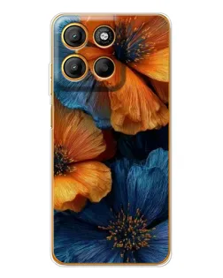 Чехол для Motorola Edge 60 Fusion с картинкой «Яркая сине-оранжевая флора»