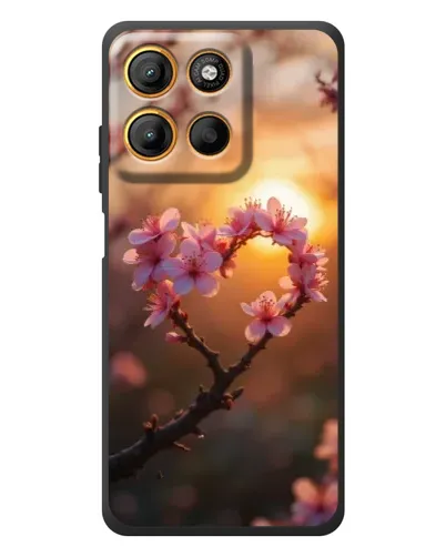 Чохол для Motorola Edge 60 Neo з картинкою «Рожевий цвіт  сердечко на тлі заходу»