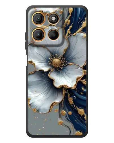 Чохол для Motorola Edge 60 Neo з картинкою «Біла квітка та золотий флюїд»