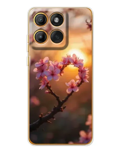 Чехол для Motorola Edge 60 Pro с картинкой «Розовый цвет сердце на фоне заката»
