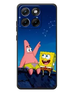 Чехол для Motorola Edge 70 Fusion с картинкой «Губка Боб и Патрик ночью»